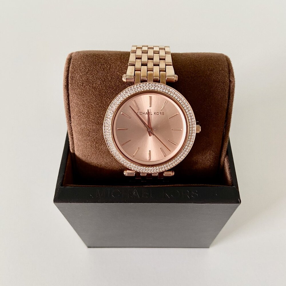 MICHAEL KORS Rose Gold Tone Watch with Pavé Crystals